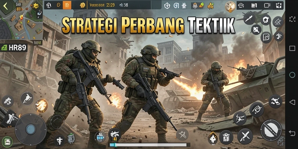 Tangkapan layar gameplay HR89 menampilkan pertempuran yang intens dan strategi mendalam.