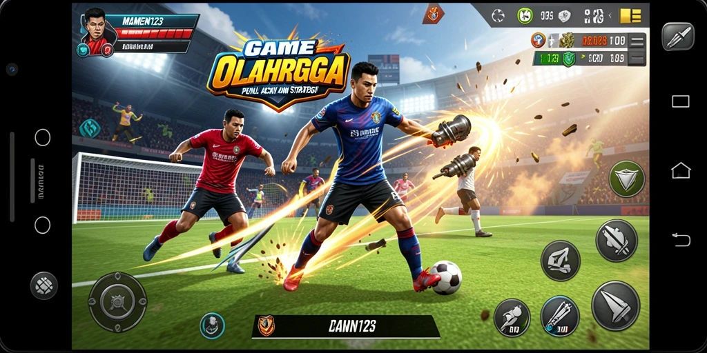 Screenshot utama MAMEN123 menampilkan aksi seru dalam berlomba di arena olahraga.