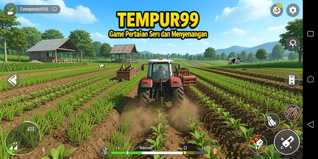 Tampilan gameplay TEMPUR99 yang menarik dengan aktivitas pertanian yang seru.