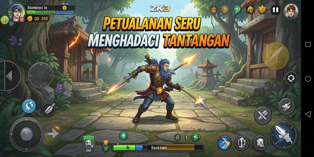 Gameplay ZK3 dengan aksi mendebarkan dan petualangan seru.